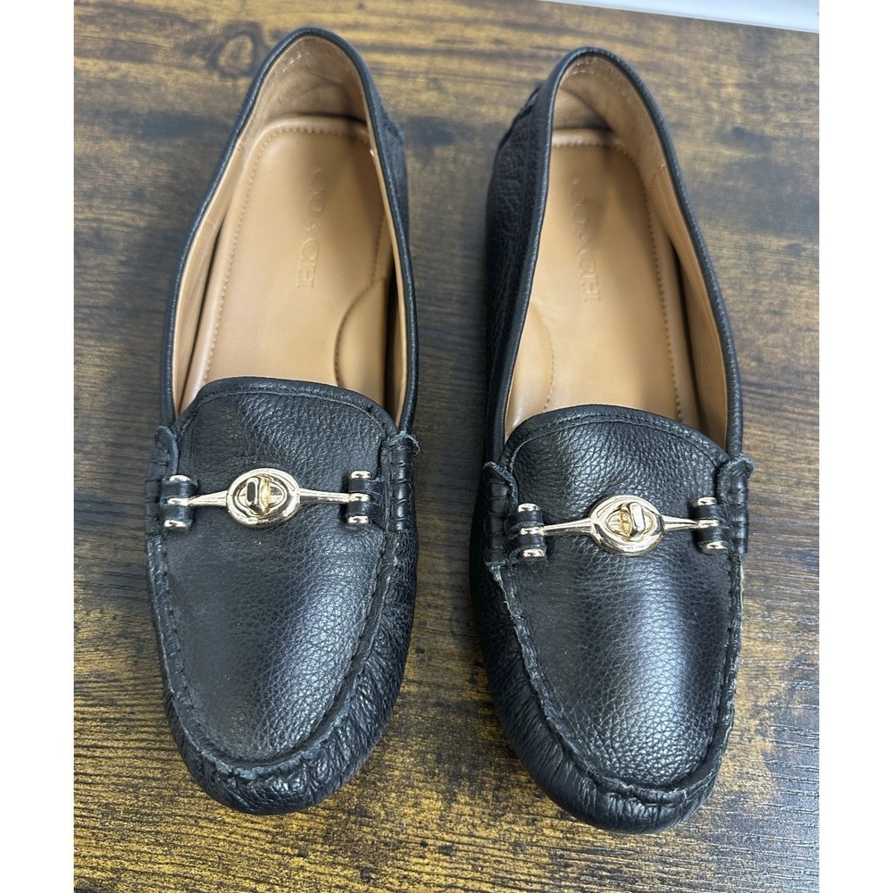 Coach Arlene Black Leather Driving Loafers 8B Turnlock Gold Quiet Luxury Flats - Picture 14 of 14